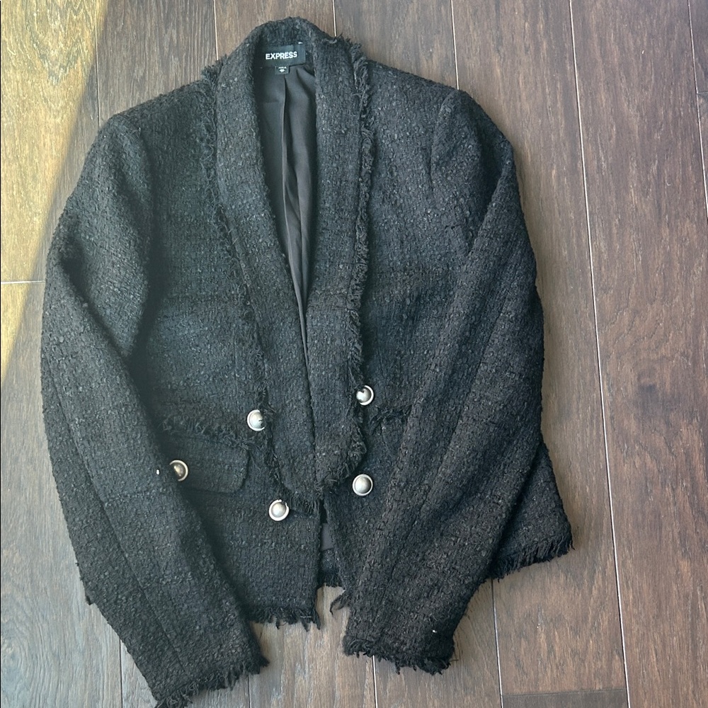 Express black tweed jacket blazer XS.  Lined with 2 functional front pockets